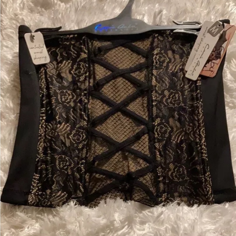 CARRIE AMBER INTIMATES Women's Black LACE OVERLAY WAIST CINCHER